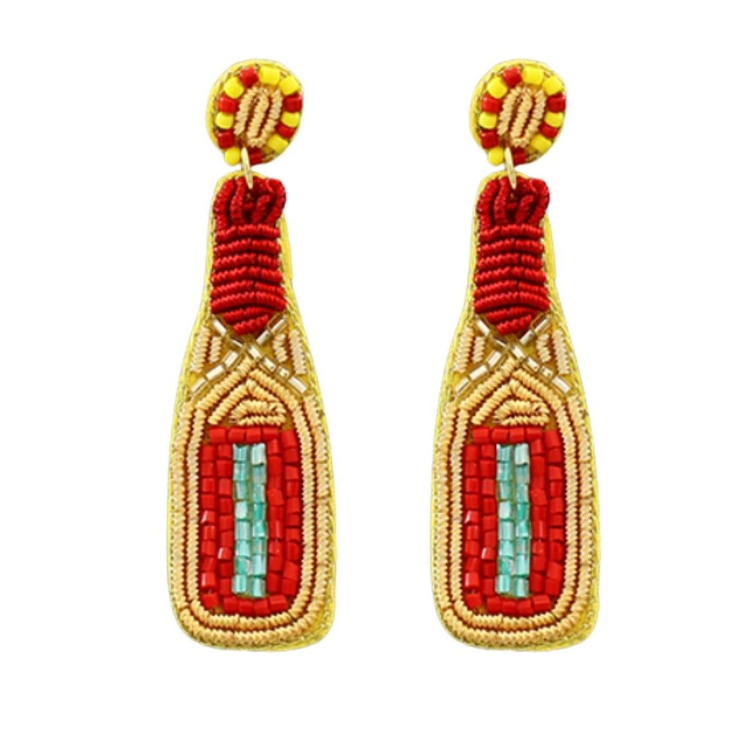 Gold Champagne Beaded Statement Earrings
