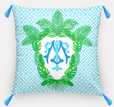 Tropical Palm Leaf Crest, Salt Water, Euro Pillow & Insert, 26