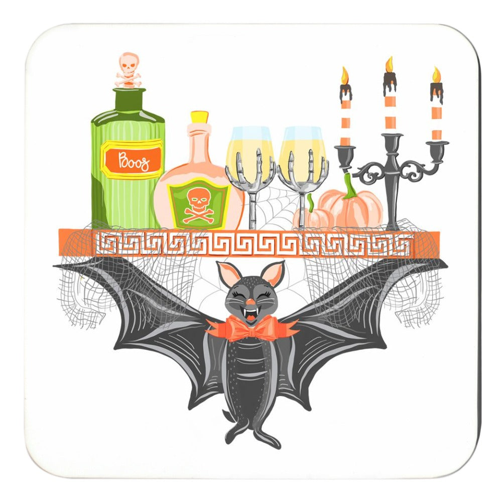 Boozy Bat Halloween Cork Backed Coasters - Set of 4
