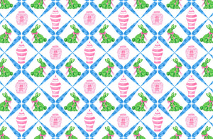 Boxwood Bunnies Chinoiserie Easter Paper Tear-away Placemat Pad, Blue