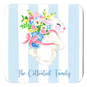 Bunny Bouquet Personalized 4"x 4" Easter Paper Coasters