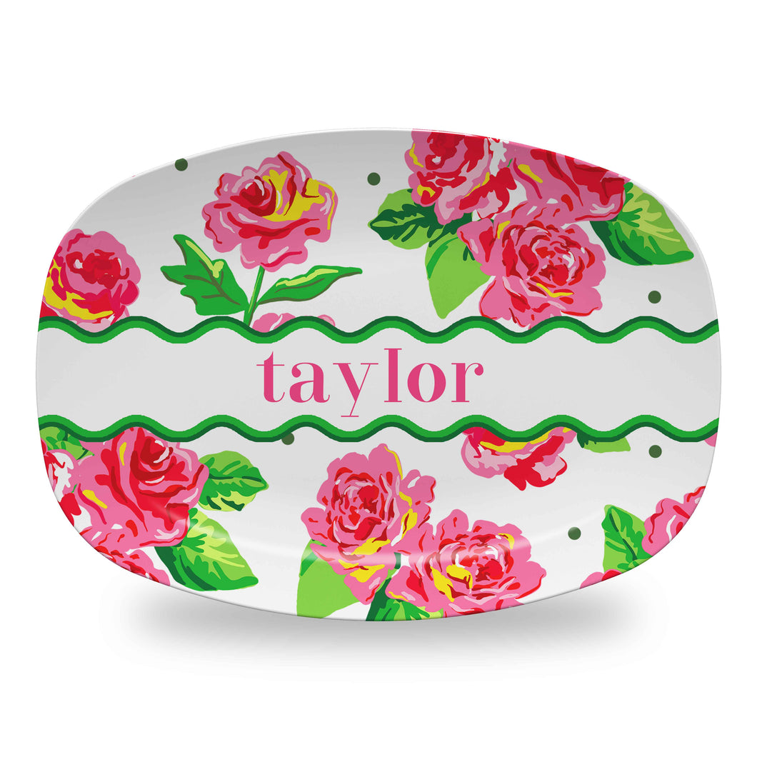 Cabbage Roses Personalized Melamine Platter