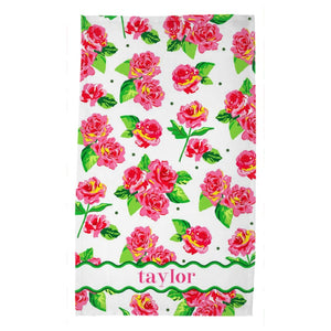 Cabbage Roses Personalized Poly Twill Tea Towels, Set of 2