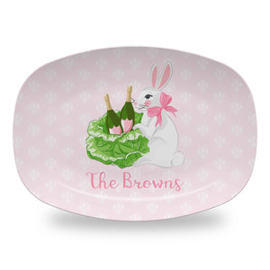 Bubbly Bunny Personalized Melamine Platter, Pastel Pink