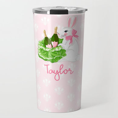 Bubbly Bunny Personalized Travel Tumbler, Pastel Pink