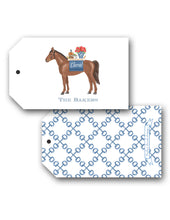 Load image into Gallery viewer, Cheers to Race Day Personalized Derby Gift Hang Tags with Horse Bit Trellis Back