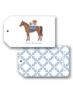 Cheers to Race Day Personalized Derby Gift Hang Tags with Horse Bit Trellis Back