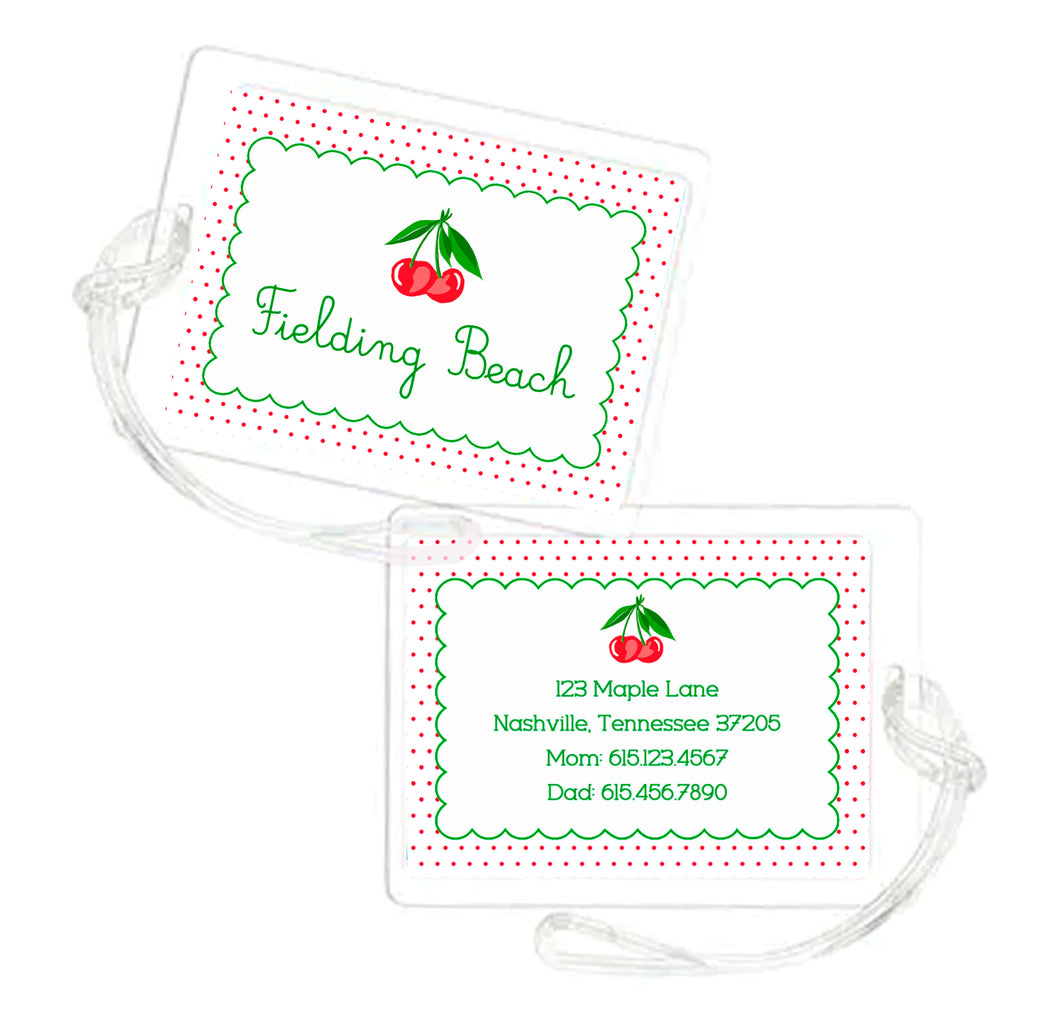 Dotted Cherry Personalized Laminated Bag Tag