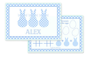 Gingham Bunnies Children's Personalized Laminated Placemat, Blue