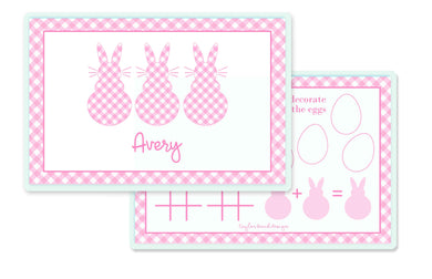 Gingham Bunnies Children's Personalized Laminated Placemat, Pink