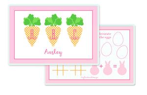 Gingham Carrots Children's Personalized Laminated Placemat, Pink