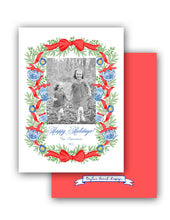 Load image into Gallery viewer, Chinoiserie Garland Personalized Photo Holiday Card, 5.5&quot;x8.5&quot; A9 Size, Red