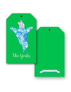 Chinoiserie Ghost Personalized Halloween Hang Tags, Ghoulish Green