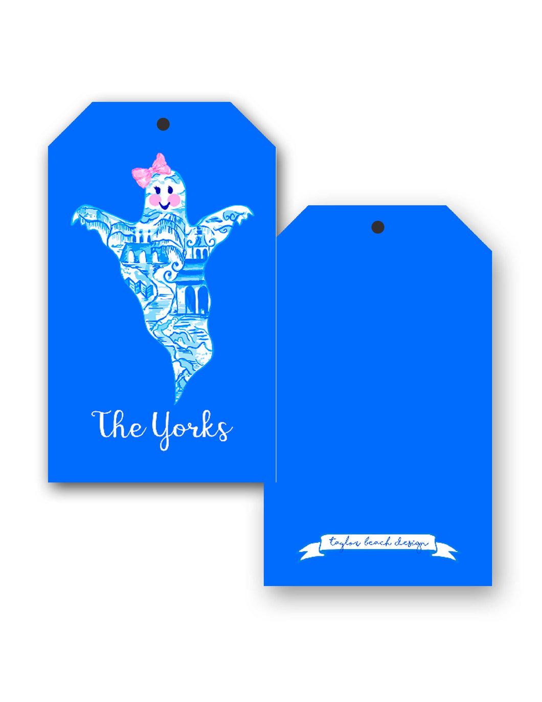 Chinoiserie Ghost Personalized Halloween Hang Tags, Blue Moon