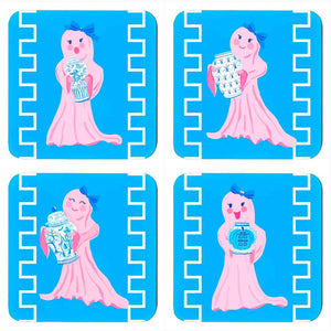 Chinois Ghosts Halloween Cork Backed Coasters - Set of 4
