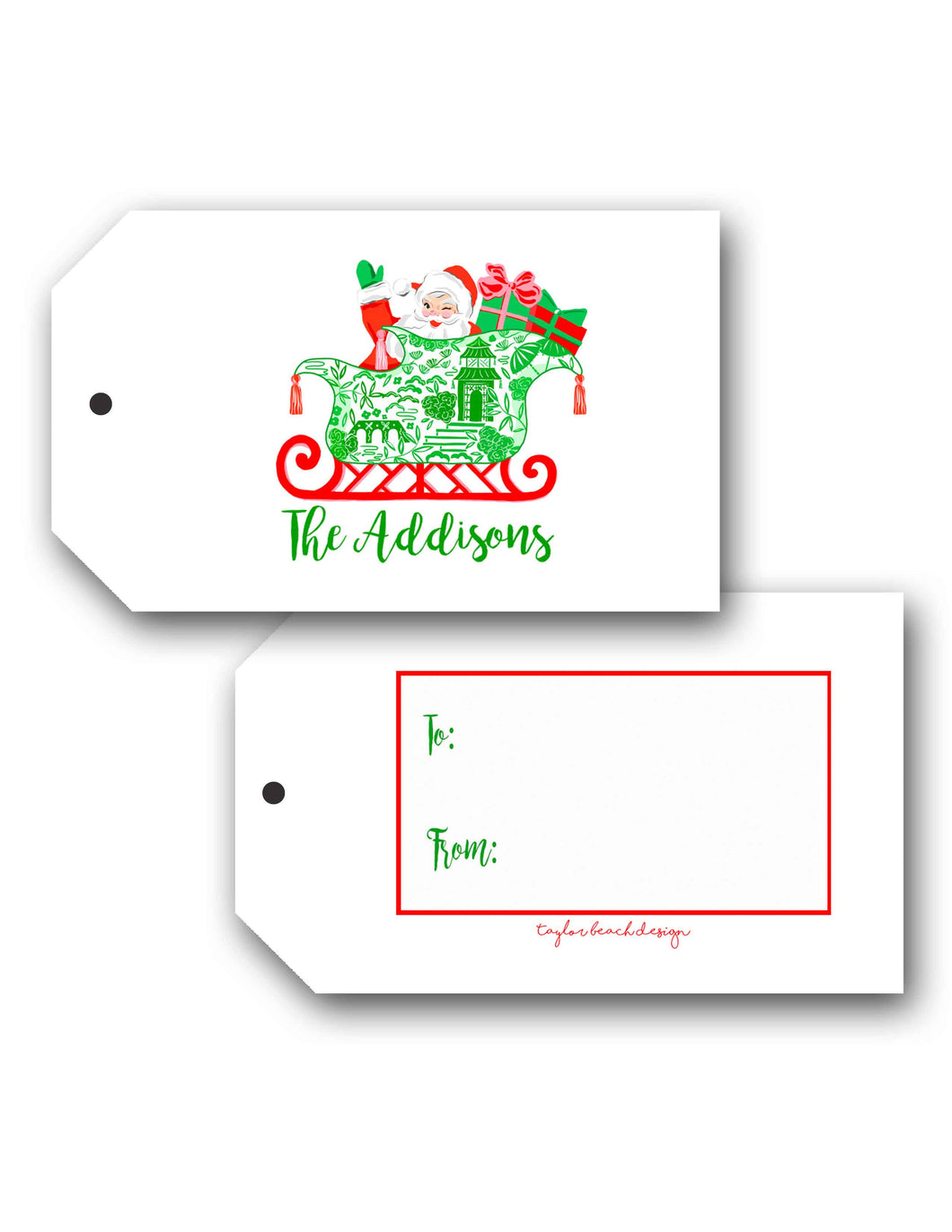 Chinoiserie Sleigh Ride Personalized Christmas Hang Tags