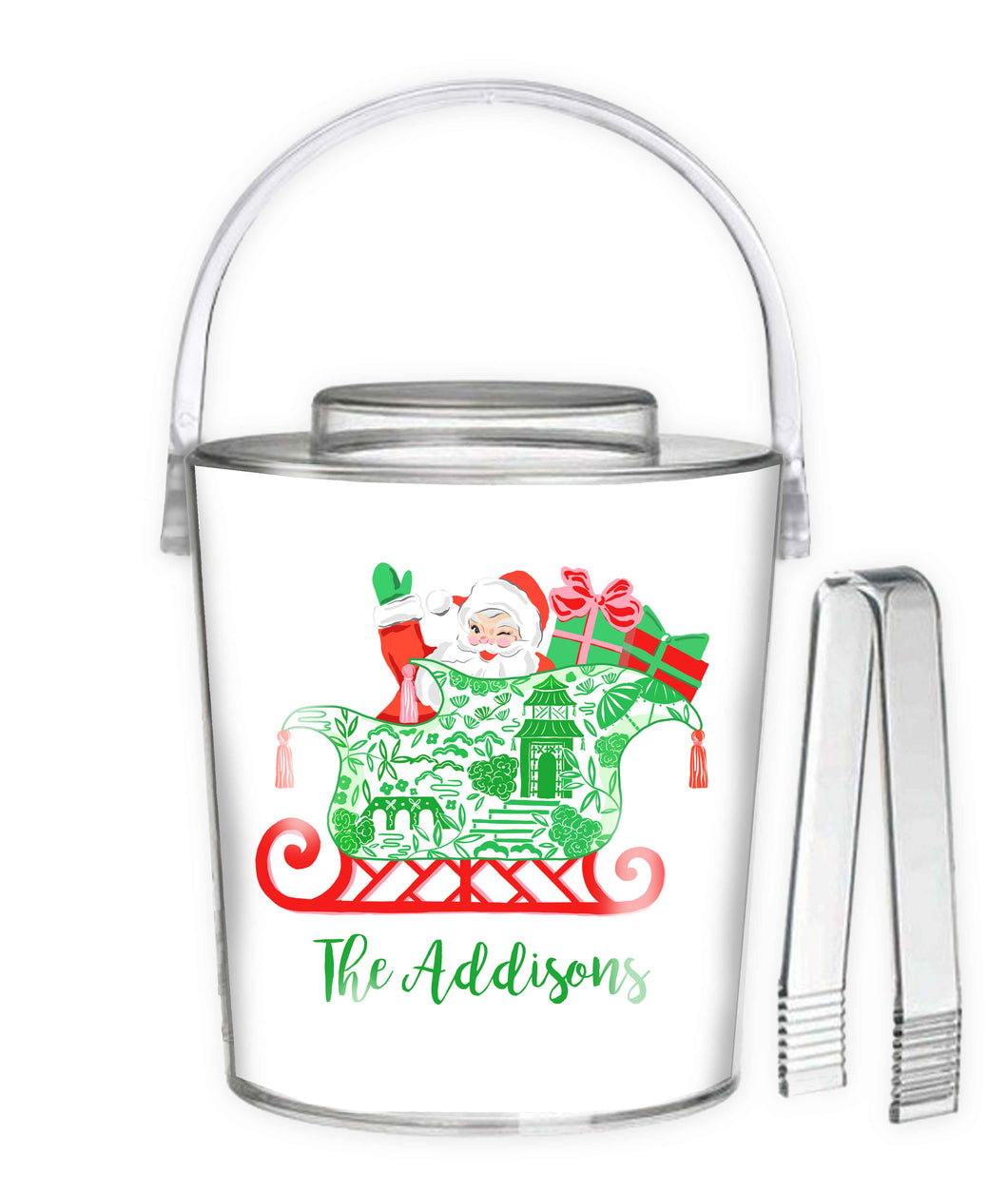 Chinoiserie Sleigh Ride Personalized Christmas Ice Bucket