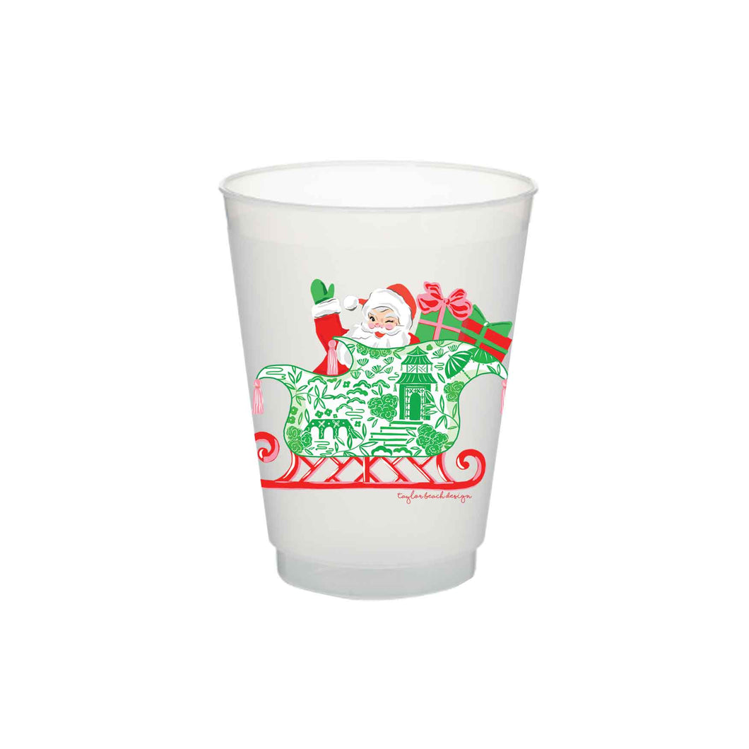 Chinoiserie Sleigh Ride Frosted Shatterproof Cups, 16oz, Set of 10