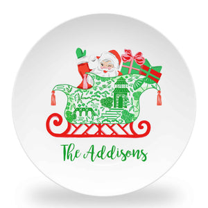 Chinoiserie Sleigh Ride Set of (4) Personalized 10" Dia. Melamine Plates