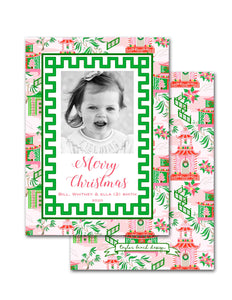 Chinoiserie Wonderland Personalized Photo Holiday Card, 5.5"x8.5" A9 Size