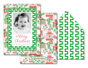 Chinoiserie Wonderland Personalized Photo Holiday Card, 5.5"x8.5" A9 Size