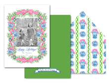 Load image into Gallery viewer, Chinoiserie Garland Personalized Photo Holiday Card, 5&quot; x 7&quot; A7 Size, Pink