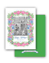 Load image into Gallery viewer, Chinoiserie Garland Personalized Photo Holiday Card, 5.5&quot;x8.5&quot; A9 Size, Pink