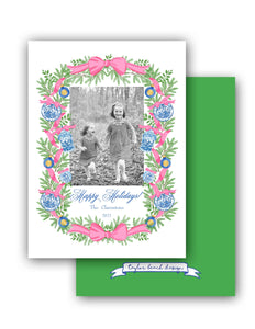 Chinoiserie Garland Personalized Photo Holiday Card, 5.5"x8.5" A9 Size, Pink