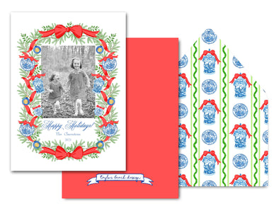 Chinoiserie Garland Personalized Photo Holiday Card, 5.5