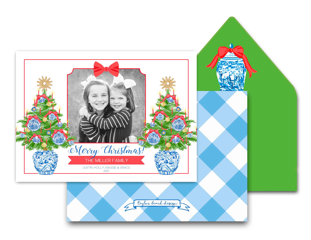 Chinoiserie Christmas Tree Personalized Photo Holiday Card, 5