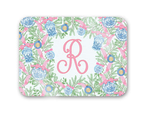 Chinoiserie Garland 16" x 12" Tempered Glass Cutting Board, Pink