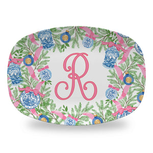 Chinoiserie Garland Personalized Melamine Platter, Pink