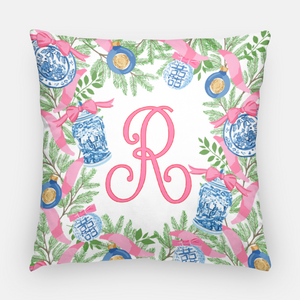 Chinoiserie Garland Personalized 20"x20" Pillow Cover, Pink