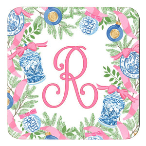 Chinoiserie Garland Cork Backed Coasters - Set of 4, Pink