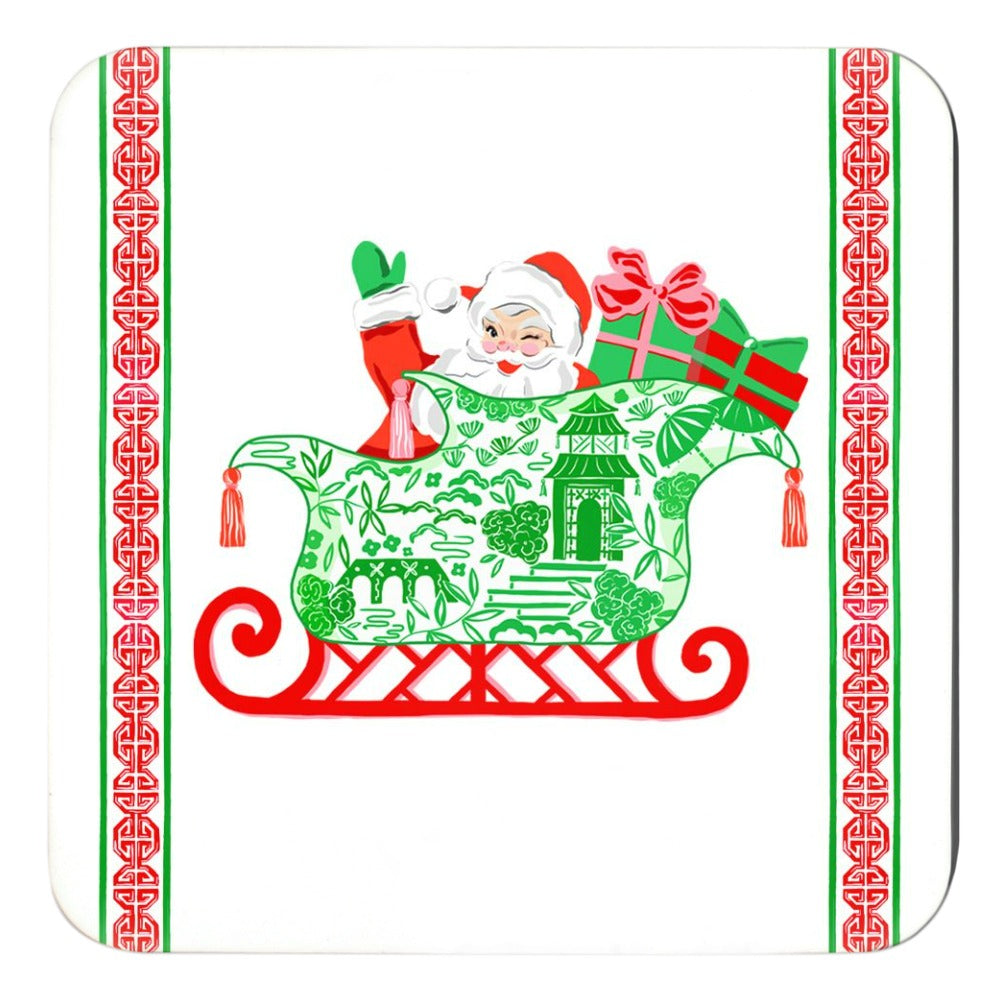 Chinoiserie Sleigh Ride Cork Backed Coasters - Set of 4
