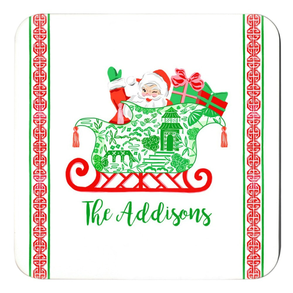 Chinoiserie Sleigh Ride Personalized Cork Backed Coasters - Set of 4