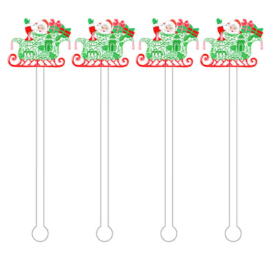 Chinoiserie Sleigh Ride Acrylic Sticks Drink Stirs