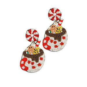Holiday Coffee or Hot Chocolate Christmas Beaded Statement Earrings