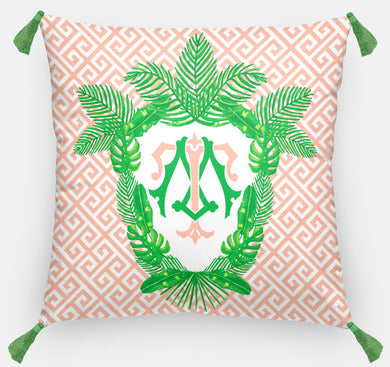 Tropical Palm Leaf Crest, Coral Reef, Euro Pillow & Insert, 26