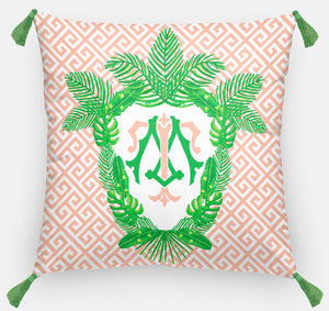 Tropical Palm Leaf Crest, Coral Reef, Euro Pillow & Insert, 26"x26"