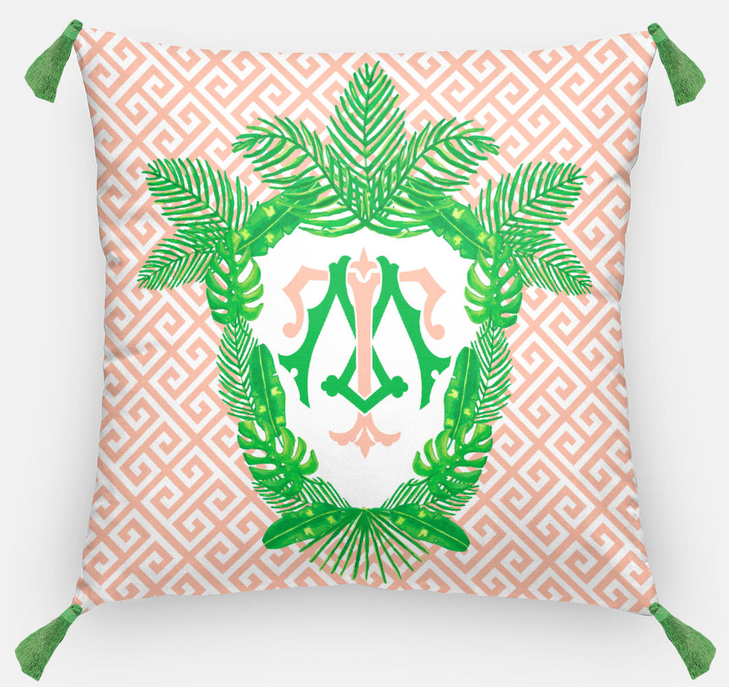 Tropical Palm Leaf Crest, Coral Reef, Personalized Pillow 18