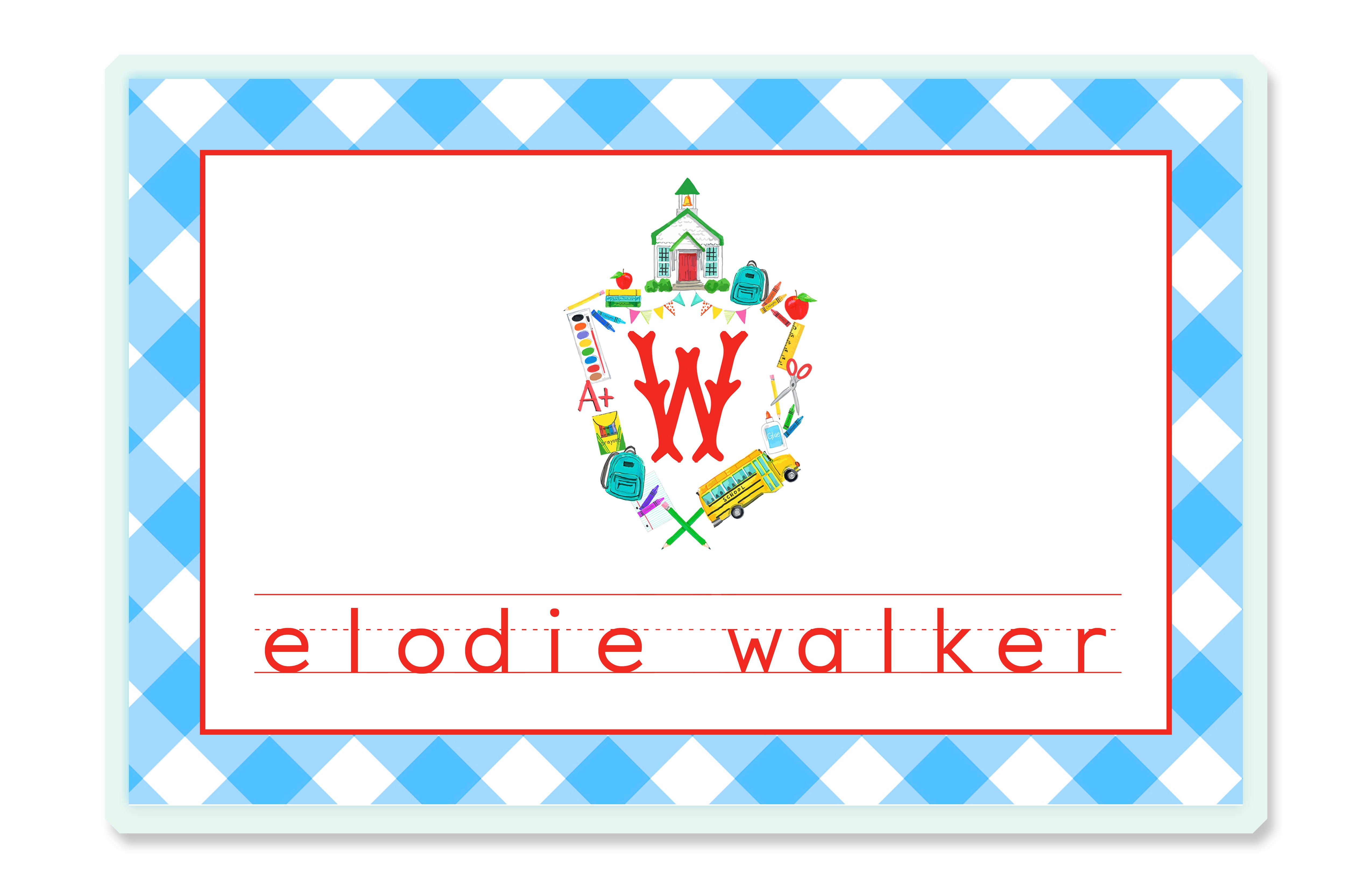 School Crest Children's Personalized Laminated Placemat Taylor Beach