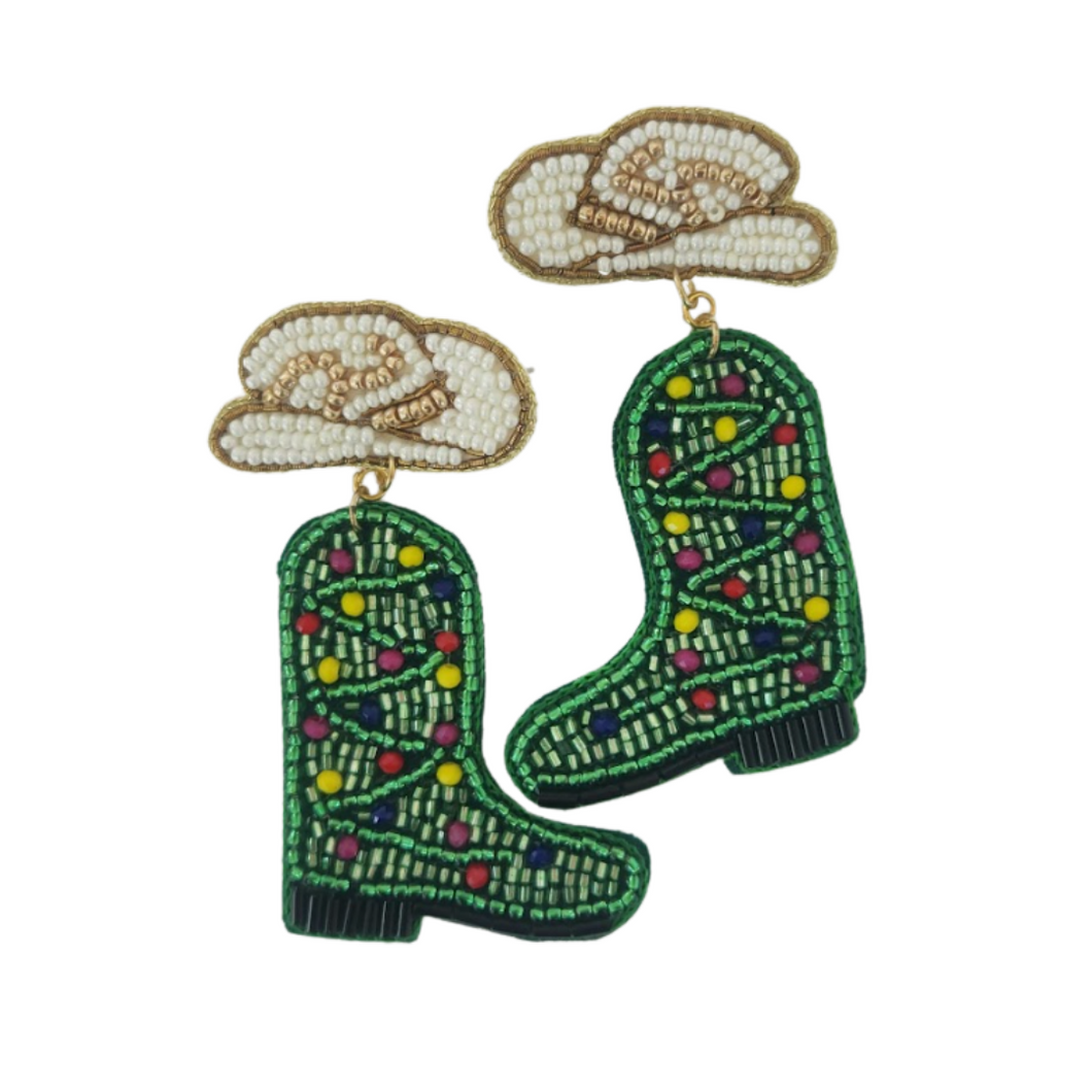 Christmas in Nashville Christmas Lights Boot Beaded Statement Earrings