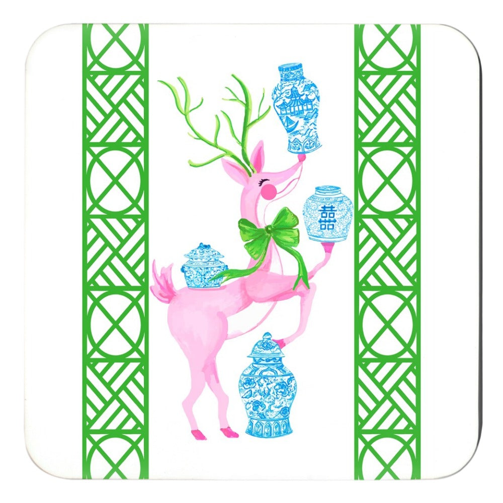 Ginger Jar Juggle Holiday Cork Backed Coasters - Set of 4, Green