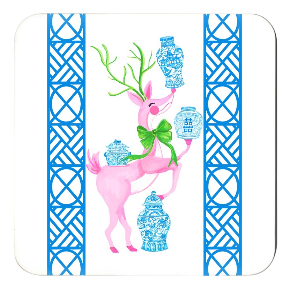 Ginger Jar Juggle Holiday Cork Backed Coasters - Set of 4, Blue & White
