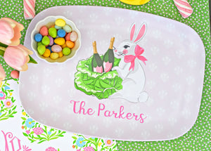 Bubbly Bunny Personalized Melamine Platter, Pastel Pink