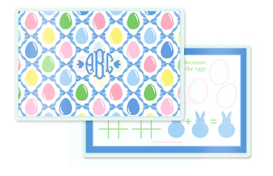 Easter Egg Trellis Children's Personalized Laminated Placemat, Blue