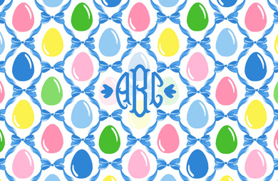 Easter Egg Trellis Personalized Paper Tear-away Placemat Pad, Blue