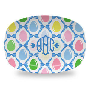 Easter Egg Trellis Personalized Melamine Platter, Blue