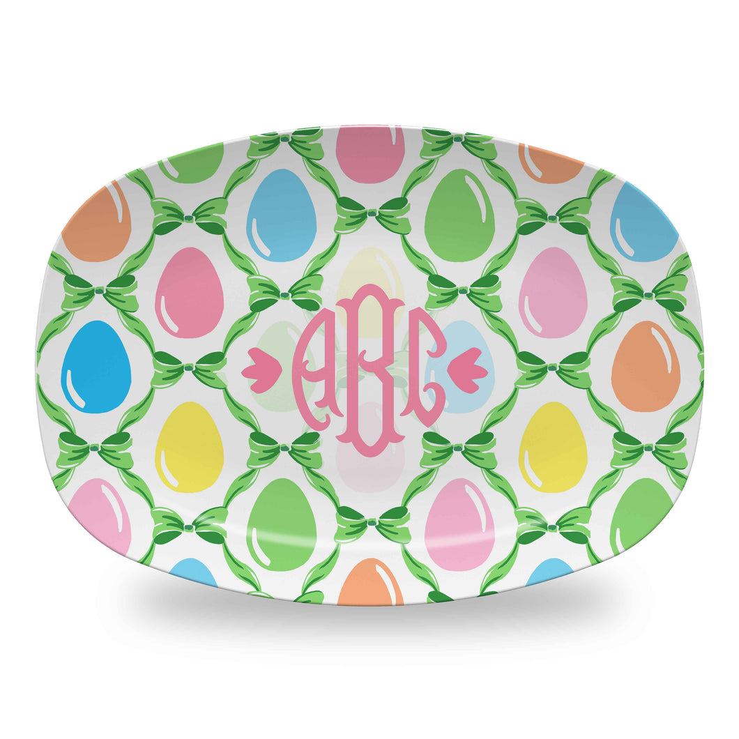 Easter Egg Trellis Personalized Melamine Platter, Grass